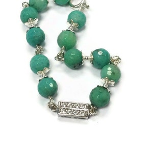 Chrysoprase Bracelet Green Jewellery Sterling Silver Jewelry Gemstone Wire Wrapped Crystal Connector Glam B-281 image 2