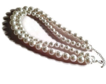 Pearl Necklace - Sterling Silver Jewellery - White Wedding Jewelry - Bride - Chunky - Extender Chain