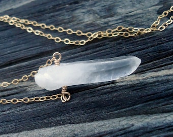 Crystal Necklace - Clear Quartz Necklace -14K Gold Filled chain Jewelry - Icicle - Point - Arrow - Spike - Jewelrybycarmal - Handmade