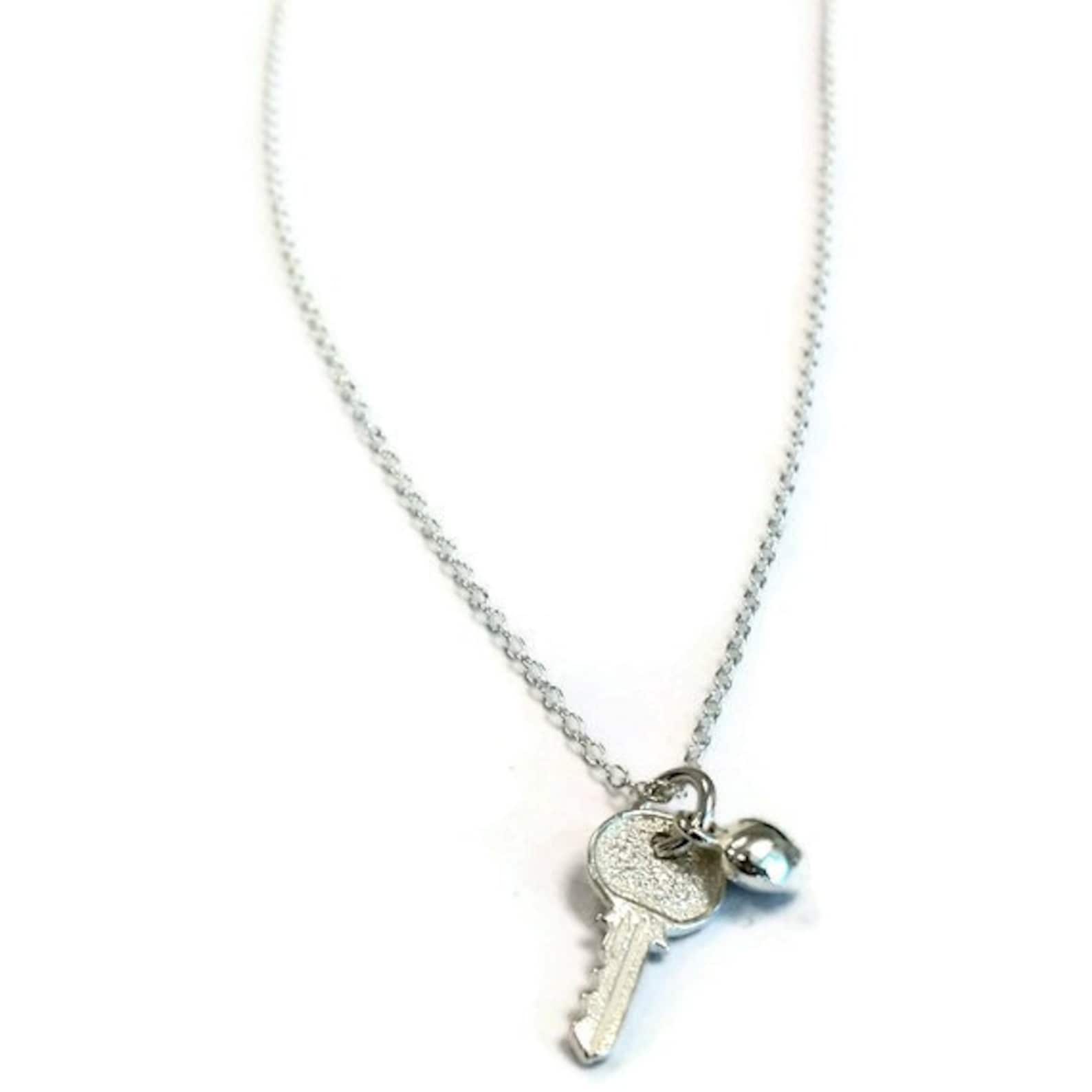 Key and Heart Charm Necklace Sterling Silver Jewelry Chain - Etsy