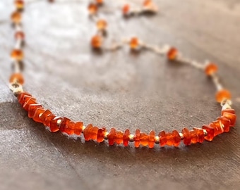 Carnelian Necklace - Orange Gemstone Jewellery - Sterling Silver Jewelry - Fashion