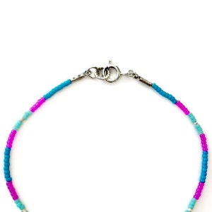 Neon Stackable Bracelet Sterling Silver Jewelry Neon Pink and Blue Bright Beaded Jewellery Layer Thin Skinny Everyday Minimal B-260 image 2