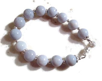 Agate Blue Lace Bracelet - Sterling Silver Jewelry- Gemstone Jewellery - Beaded - Fashion d