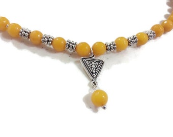 Gele ketting - Jade Gemstone Sieraden - Zilveren Sieraden - Hanger - Kralen - Zuidwest - Mosterd Geel
