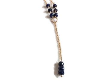 Sapphire Necklace - Navy Blue Jewelry - September Birthstone - Gemstone Jewellery - Gold Chain - Pendant - Luxe