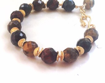 Tigers Eye Bracelet - Brown Jewellery - Gold - Vermeil - Fine Jewelry - Chunky - Multicolored