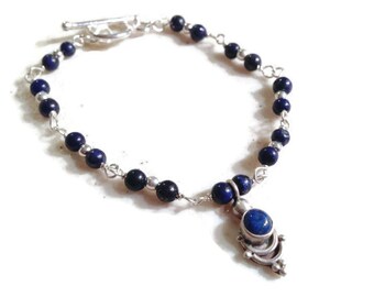 Lapis Armband - Marineblaues Armband - Sterling Silber Schmuck - Navy Blue Edelstein Schmuck - Mode - Charm