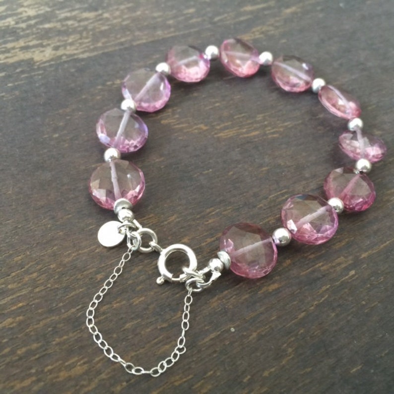 Safety Chain Gemstone Jewellery Luxe Topaz Jewelry Pink Bracelet Sterling Silver