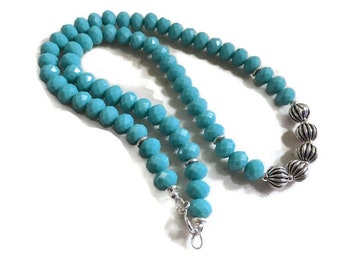 Turquoise Necklace - Crystal Jewelry - Sterling Silver Jewellery - Beaded - Fashion