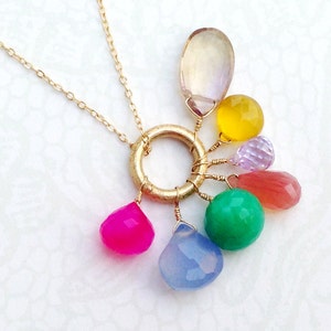 Gemstone Necklace - Cluster - Gold Jewelry - Fine Jewellery - Multi color