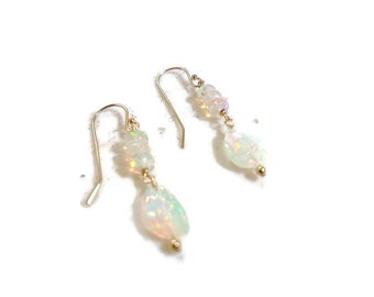 Ethiopian Opal Earrings - October Birthstone Jewellery - Gold Jewelry - Gemstone - Iridescent - Beaded - Carmal - Pierced - Dangle - Gift