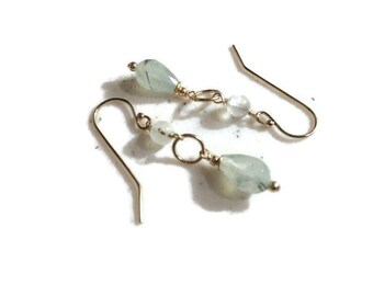 Prehnite Oorbellen - Groene Sieraden - Gouden Sieraden - Edelsteen Sieraden - Tear Drop - Elegant - Bungelen