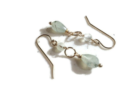 Prehnite Earrings - Green Jewelry - Gold Jewelry - Gemstone Jewellery - Tear Drop - Elegant - Dangle