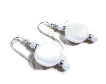 White Earrings - Sterling Silver Jewelry - Jade Gemstone Jewellery - Beaded - Fashion