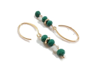 Green Earrings - Crystal Jewelry - Gold Jewellery - Beaded - Fashion - Chic