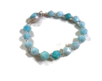 Amazonite Bracelet - Blue Jewelry - Sterling Silver Jewellery - Gemstone - Box Clasp - Beaded - Luxe - Couture