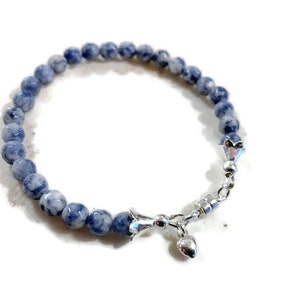 Sodalite Bracelet - Navy Blue Jewelry - Sterling Silver Jewellery - Gemstone - Beaded - Heart Charm - Magnetic Clasp - Jewelrybycarmal
