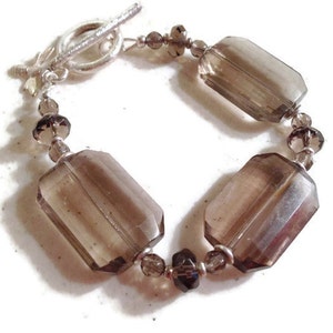 Smoky Quartz Bracelet - Brown Jewelry - Sterling Silver Bee Charm - Gemstone Jewellery - Chunky - Fashion