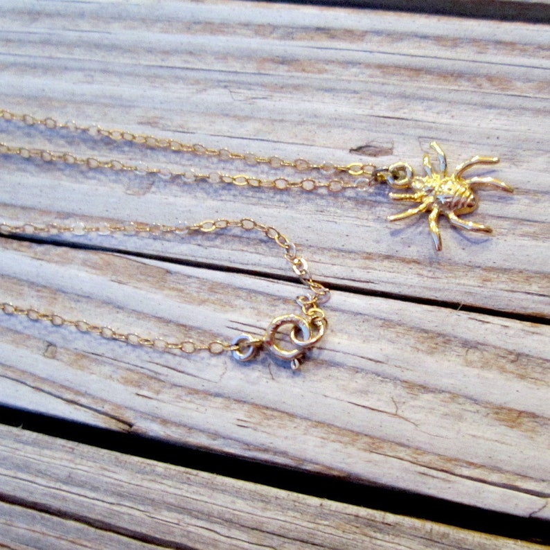 Spider Necklace Goth Steampunk Halloween Jewelry Gold Jewellery Vermeil Chain Pendant Charm Everyday Minimal Layer Insect N-TBM image 4