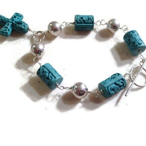 Turquoise Bracelet Cross Sterling Silver Jewelry Cinnibar Jewellery Fashion Mod Funky image 4