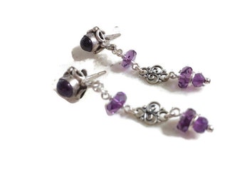 Boucles d’oreilles Amethyst - Bijoux Violets - Gemstone Jewellery - Sterling Silver - Dangle - Pierced