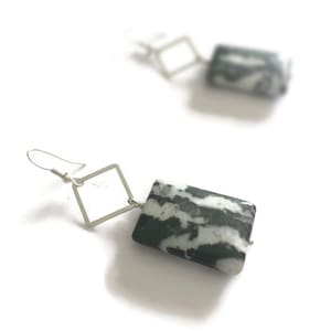 Schwarz-Weiße Ohrringe - Sterling Silber Schmuck - Zebra Jaspis Edelstein Schmuck - Chunky - Mode
