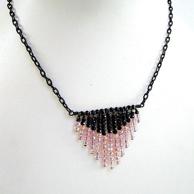 Pink & Black Necklace Fringe Chevron Jewelry Crystal Etsy UK