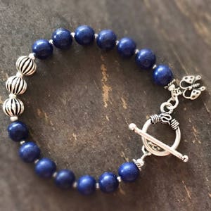 Navy Blue Bracelet - Sterling Silver Jewelry - Gemstone Jewellery - Layer - Stack - Butterfly Charm