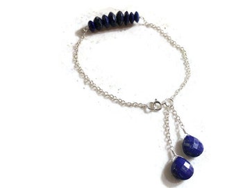 Lapis Armband - Navy Blue Schmuck - Edelstein Schmuck - Sterling Silber Kette - zierliche