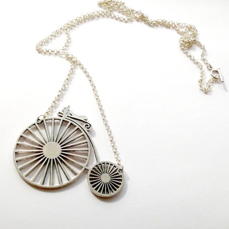 Bicycle Necklace Bike Pendant Long Necklace Silver Charm Etsy