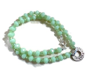 Green Necklace - Sterling Silver Jewelry - Crystal Jewellery - Pendant - Beaded - Mint Green