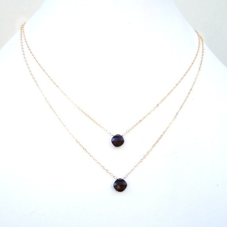 Smoky Quartz Necklaces Brown Jewelry Gold Jewellery Simple Dainty Everyday Layer Stack Gemstone Briolette N-168 image 4
