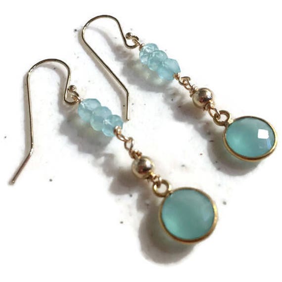 •EQUA-ORBIT• aqua chalcedony + gold earrings