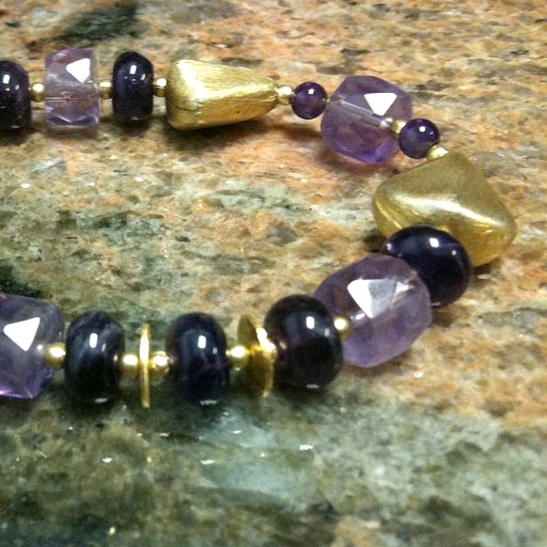 Amethyst Bracelet Purple February Birthstone Jewelry Yellow Gold Jewellery Fashion Modern Funky B-26 image 1