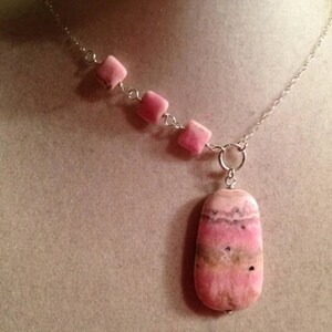 Pink Necklace Rhodochrosite Gemstone Jewellery Sterling Silver Jewelry Fashion Chain Asymmetric image 2