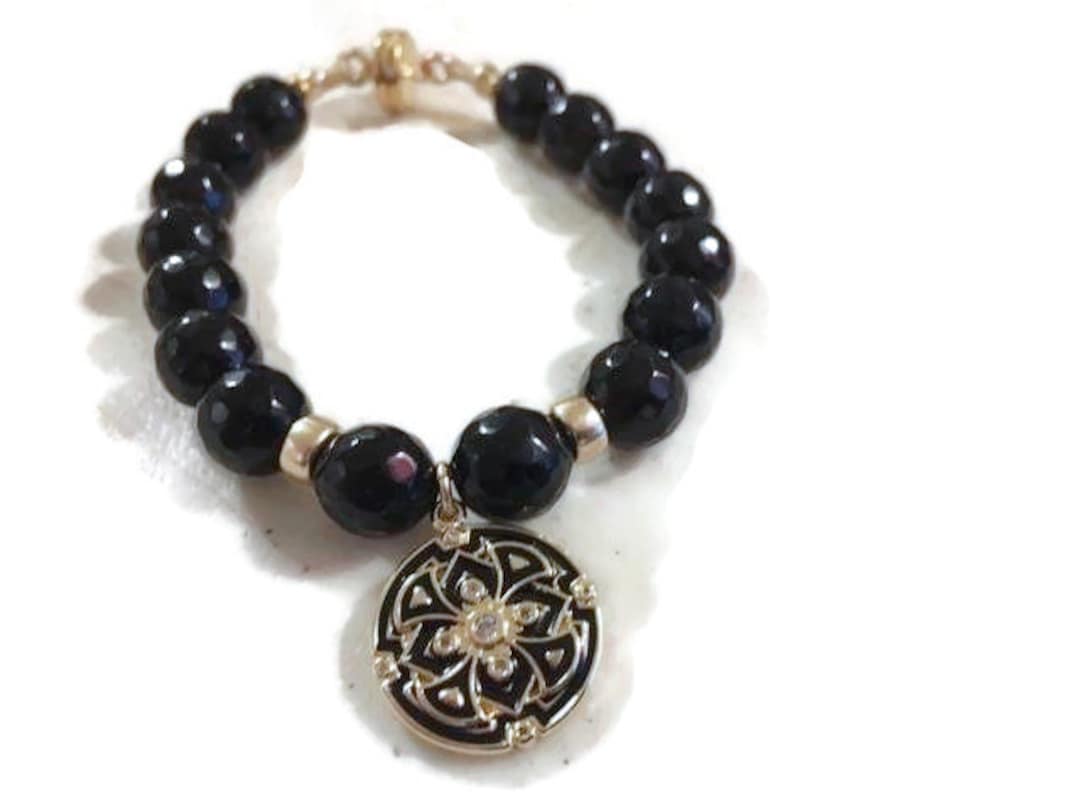 Black Bracelet - Onyx Gemstone Jewelry - Gold Jewellery