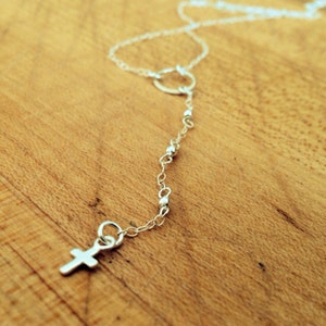 Cross Necklace - Lariat Jewelry - Sterling Silver Jewellery - Dainty - Religious - Chain