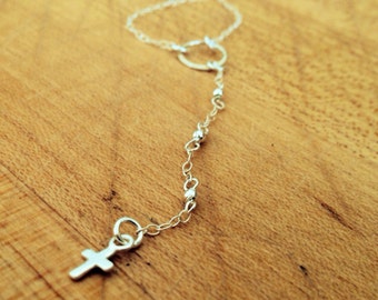 Cross Necklace - Lariat Jewelry - Sterling Silver Jewellery - Dainty - Religious - Chain