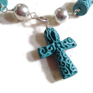 Turquoise Bracelet Cross Sterling Silver Jewelry Cinnibar Jewellery Fashion Mod Funky image 3