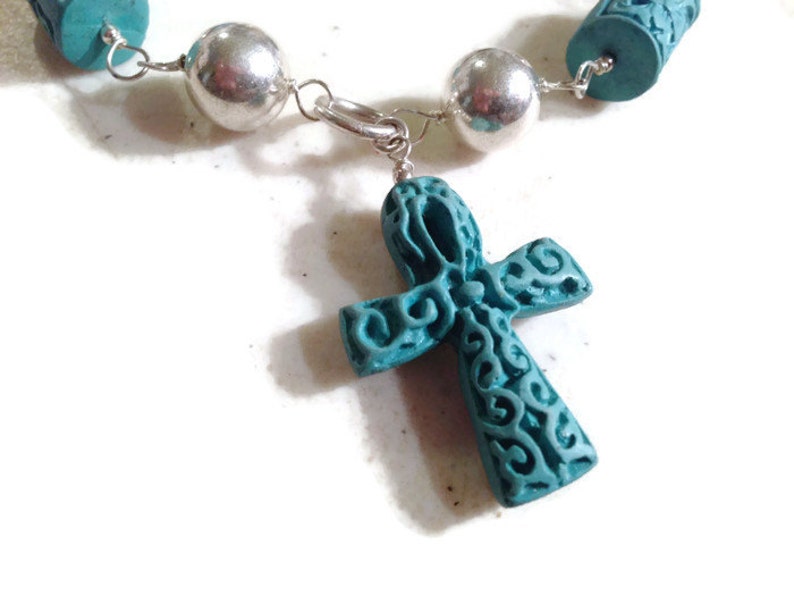 Turquoise Bracelet Cross Sterling Silver Jewelry Cinnibar Jewellery Fashion Mod Funky image 3