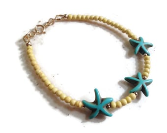 Turquoise Bracelet - Gold Jewelry - Turquoise Yellow Gemstone Jewellery - Starfish - Beaded - Fashion