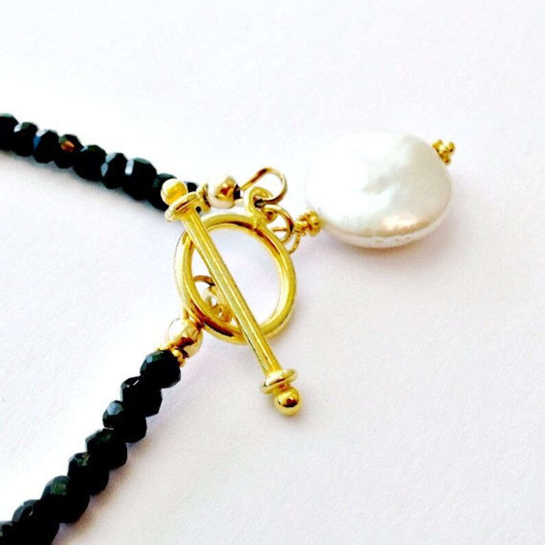 Black White Bracelet Pearl Spinel Gemstone Jewellery Gold Jewelry Luxe B-178 image 4