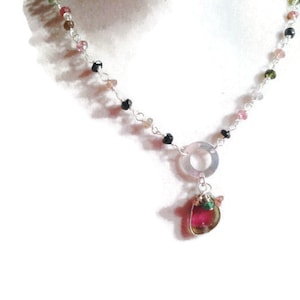 Watermelon Tourmaline Necklace - Pink Green Sterling Silver Jewelry - Gemstone Jewellery - Pendant - Watermelon Tourmaline Jewelry -