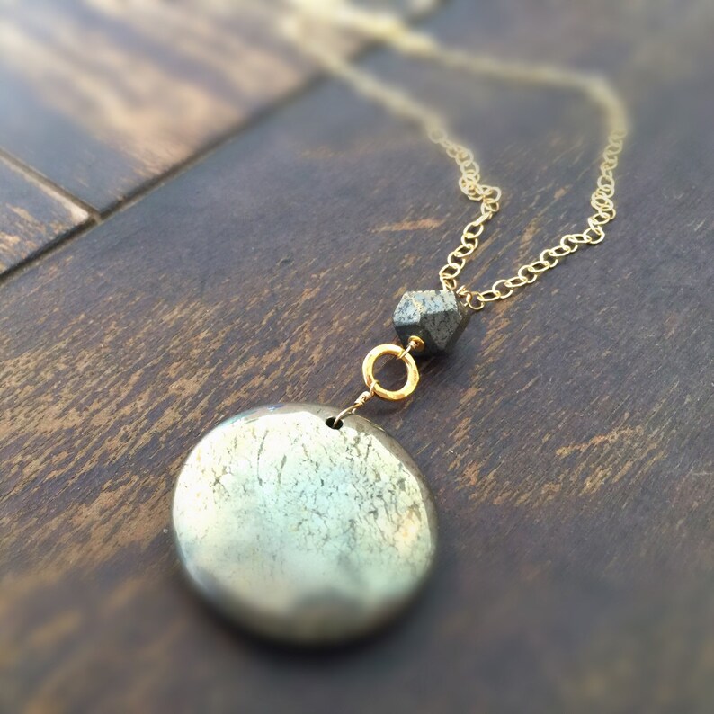 Vannucci Silver Disk with Pyrite Charm Necklace