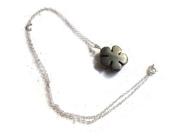 Pyrite Necklace - Flower Jewelry - Fools Gold Gemstone Jewellery - Sterling Silver Chain - Pendant - Drop - Mixed Metal