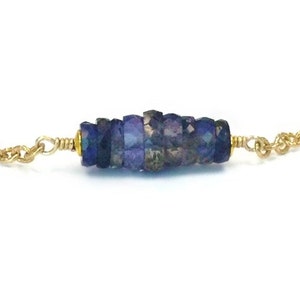 Iolite Necklace Bead Bar Necklace Gold Jewellery Gemstone Jewelry Purple Chain Luxe Iridescent image 2