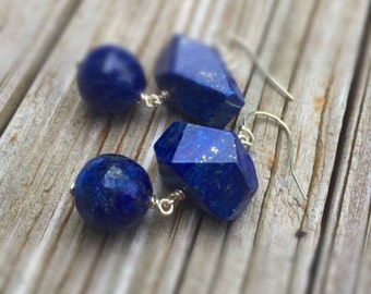 Navy Blue Lapis Earrings - Lapis Jewelry - Sterling Silver Jewelry - Gemstone Jewellery - Denim - Dangle - Fashion