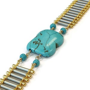 Turquoise Bracelet Gold & Silver Jewelry Mixed Metal Jewellery Chain Everyday Minimal Graduation Gifts Fashion Gemstone Trendy Band B-243