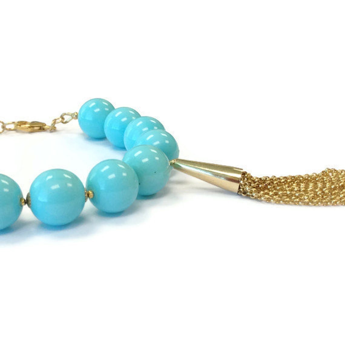 Turquoise Bracelet Gold Tassel Designer Inspired Jewelry Long Etsy
