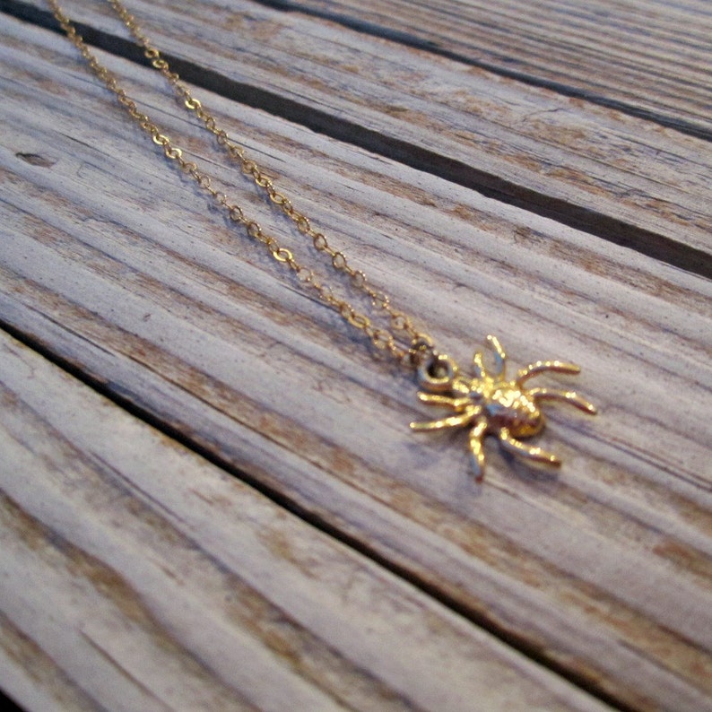Spider Necklace Goth Steampunk Halloween Jewelry Gold Jewellery Vermeil Chain Pendant Charm Everyday Minimal Layer Insect N-TBM image 5